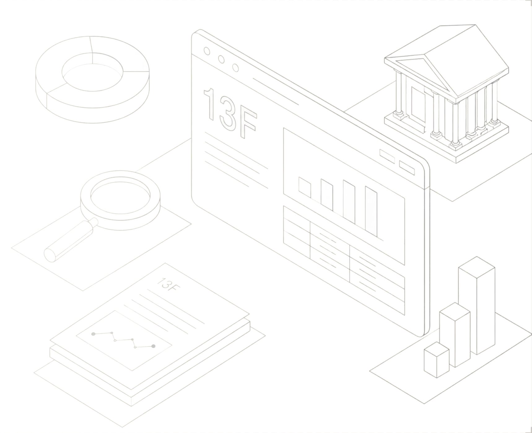 Isometric blueprint illustration for 13F.LIVE