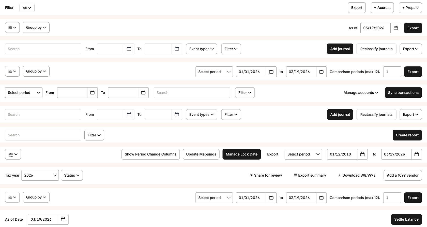 Before state showing varied financial statement toolbar controls before consolidation